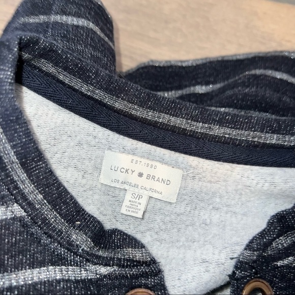 Lucky Brand Ladies Navy & White Striped Lace Up Pullover Sweatshirt sz S - Picture 5 of 6